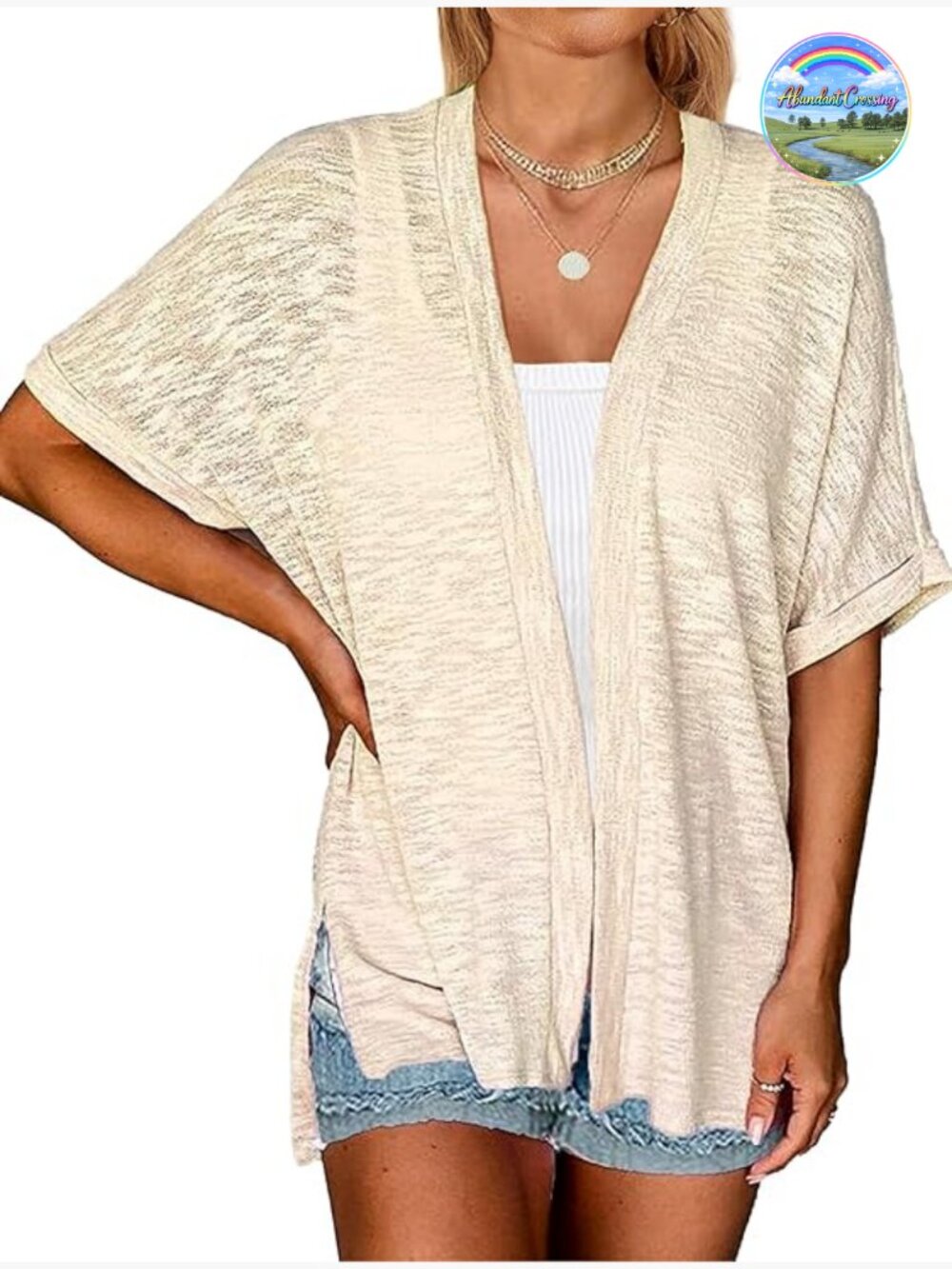 Lightweight Short Sleeve Cardigan Open Front Beach Coverup